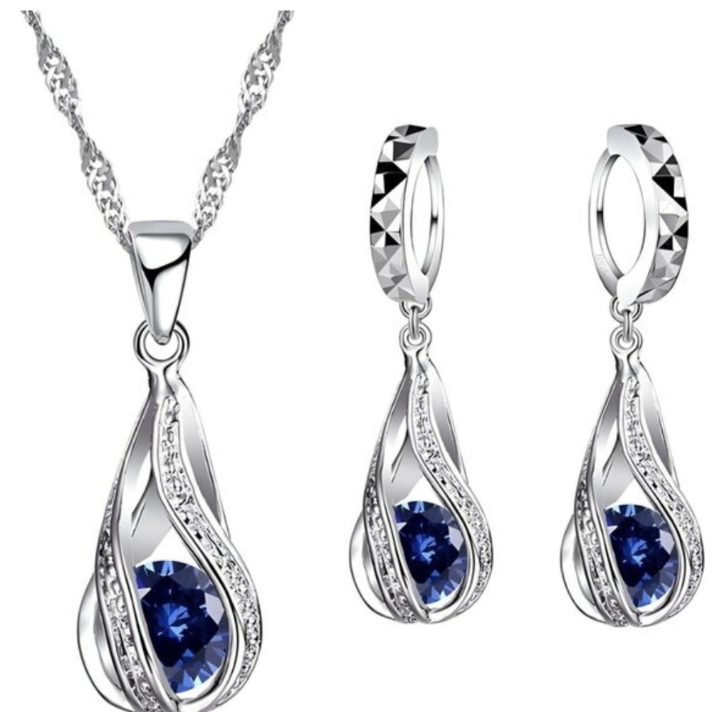 Sterling Silver Wedding Jewelry SetforWomen,SwirlingWaterDropp,Bridal,925STAMPED - Picture 4 of 7